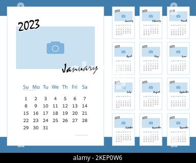 Calendrier mensuel pour 2023 ans. Calendrier pour les affaires de couleur bleue. Illustration de Vecteur