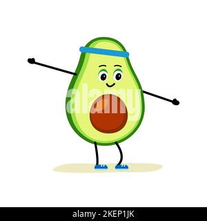 Adorable personnage d'avocat fort faire des exercices de forme physique. Caricature avocat, gym, santé, fitness. Illustration de Vecteur