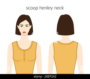 Décolleté rond vêtements tricot, chandails caractère belle dame en ocre haut, chemise, robe technique mode illustration avec corps ajusté. Modèle de vêtement plat. Femmes, hommes unisex CAD maquette Illustration de Vecteur