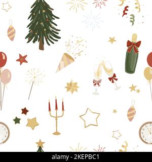 Motif sans coutures dessiné à la main pour la Saint-Sylvestre Illustration de Vecteur