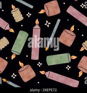 Bougies texturées colorées sur fond noir. Idéal pour le papier d'emballage sur le thème de l'aromathérapie, le fond d'écran pour le spa, le papier peint. Banque D'Images