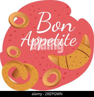 Bon appétit, croissants et bretzels de la boulangerie Illustration de Vecteur