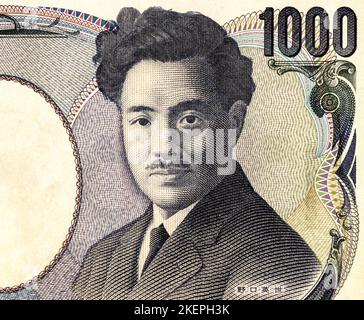 Portrait Hideyo Noguchi du billet de banque japonais de 1000 yens. Le yen est la monnaie officielle du Japon Banque D'Images