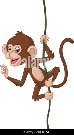 Cartoon bébé singe accroché sur une branche d'arbre Illustration de Vecteur