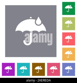 Parapluie avec un seul raindrop Uni icônes plates sur des fonds carrés de couleur simples Illustration de Vecteur