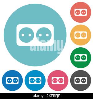 Prise électrique avec deux prises plates et pleines icônes blanches sur fond rond de couleur Illustration de Vecteur
