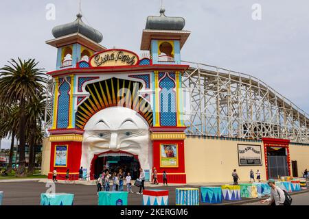 Parc d'attractions St Kilda Luna Park situé dans cette banlieue de Melbourne, Victoria, Australie Banque D'Images