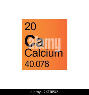 Élément chimique calcium du tableau périodique Mendeleev sur fond orange. Illustration vectorielle colorée - indique le numéro, le symbole, le nom et la masse atomique Illustration de Vecteur