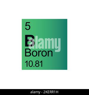 Élément chimique du bore de Mendeleev Tableau périodique sur fond vert. Illustration vectorielle colorée - indique le numéro, le symbole, le nom et la masse atomique. Illustration de Vecteur