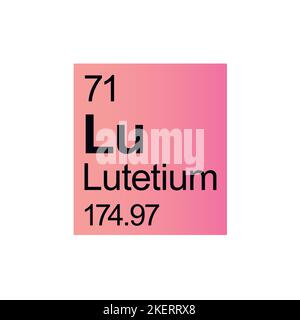 Élément chimique du lutétium de Mendeleev Tableau périodique sur fond rose. Illustration vectorielle colorée - indique le numéro, le symbole, le nom et la masse atomique. Illustration de Vecteur