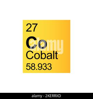 Élément chimique cobalt de Mendeleev Tableau périodique sur fond jaune. Illustration vectorielle colorée - indique le numéro, le symbole, le nom et la masse atomique. Illustration de Vecteur