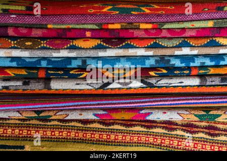 Tapis Mural Tissage Zapotec Oaxacan – Laine Tissée Main – Orange Géométrique 23x39