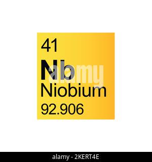 Élément chimique du niobium de Mendeleev Tableau périodique sur fond jaune. Illustration vectorielle colorée - indique le numéro, le symbole, le nom et la masse atomique Illustration de Vecteur