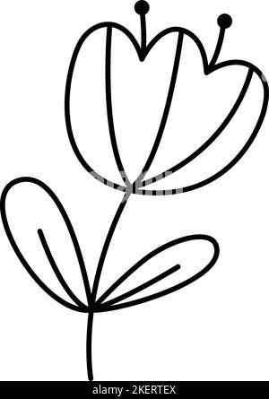 Fleur stylisée Spring Vector avec lignes de monoline. Élément d'illustration scandinave. Carte de Saint-Valentin décorative à motif fleuri d'été Illustration de Vecteur