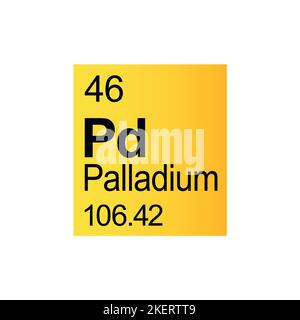 Élément chimique du palladium de Mendeleev Tableau périodique sur fond jaune. Illustration vectorielle colorée - indique le numéro, le symbole, le nom et la masse atomique Illustration de Vecteur