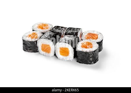 Petits pains Maki farcis de filet de saumon et de riz enveloppés de nori Banque D'Images