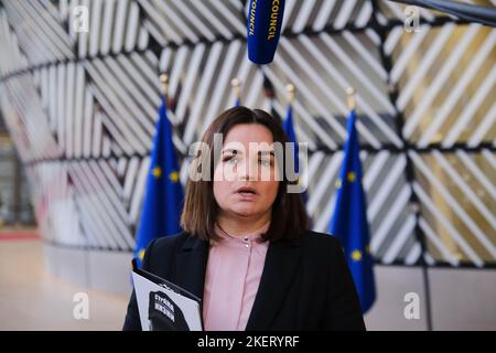 Bruxelles, Belgique. 14th novembre 2022. Sviatlana TSIKHANOUSKAYA, leader de l'opposition démocratique bélarussienne, assiste à une réunion des ministres des Affaires étrangères de l'UE, au Conseil européen de Bruxelles (Belgique) sur le 14 novembre 2022. Crédit: ALEXANDROS MICHAILIDIS/Alamy Live News Banque D'Images