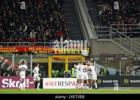 Milan, Italie. 13th novembre 2022. Italie, Milan, nov 13 2022: Antonin Barak (Fiorentina milieu de terrain) marque et célèbre le but 1-1 à 28' pendant le match de football AC MILAN vs FIORENTINA, Serie A Tim 2022-2023 day15 San Siro Stadium (Credit image: © Fabrizio Andrea Bertani/Pacific Press via ZUMA Press Wire) Banque D'Images