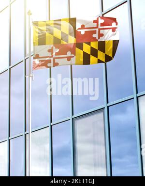 Drapeau de l'État du Maryland sur un mât Banque D'Images