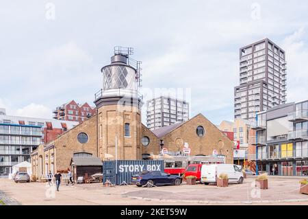 le phare du quai de bouée trinity est le seul phare de londres, londres, e14 Banque D'Images