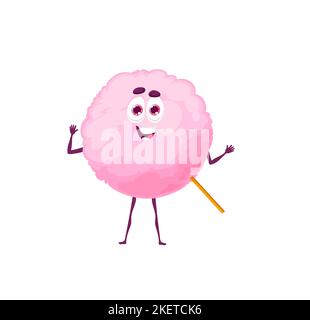 Personnage de soie de bonbon en coton picky de dessin animé. Bonbon en coton kawaii personage, dessert vectoriel isolé, bonbons, pâtisserie rose pour les enfants menu. Confiseries sucrées aliments savoureux avec le visage souriant mignon. Illustration de Vecteur