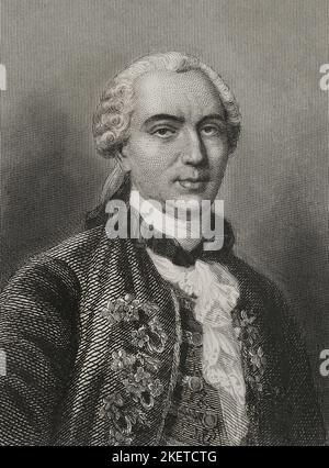 Georges-Louis Leclerc (1707-1788), comte de Buffon. Naturaliste français. Portrait. Gravure par Geoffroy. 'Historia Universal', par César Cantú. Volume VI 1857. Auteur: Charles Geoffroy (1819-1882). Graveur français. Banque D'Images