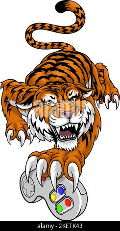 Tiger Gamer jeu vidéo Animal Sports Team Mascot Illustration de Vecteur