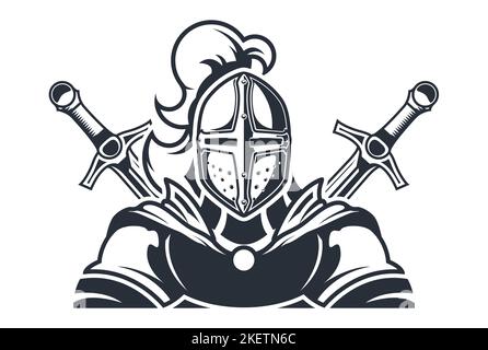 Chevalier en armure, logo chevalerie avec croisade et épées, emblème de l'équipe sportive, vecteur Illustration de Vecteur