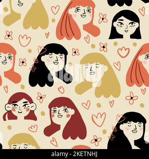 filles romantiques. Belle fille en fleur jardin vecteur conception. Motif fille romantique sans coutures. Illustration vectorielle Illustration de Vecteur