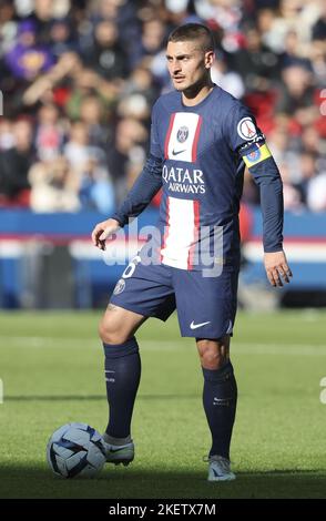 Paris, France - 13 novembre 2022, Marco Verratti du PSG lors du championnat français Ligue 1, match de football entre Paris Saint-Germain et AJ Auxerre sur 13 novembre 2022 au stade du Parc des Princes à Paris, France - photo : Jean Catuffe/DPPI/LiveMedia Banque D'Images