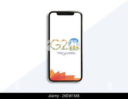 G20 bannière Inde, vingt membres du G20, bannière G20 2023 couleurs sur l'écran de Mobile, écran de smartphone. 3d illustration et 3d w Banque D'Images