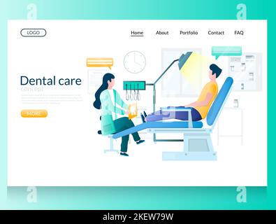 Modèle de site Web de vecteur de soins dentaires, page Web et page d'arrivée pour le développement de site Web et de site mobile. Stomatology, concept des services de dentisterie Illustration de Vecteur