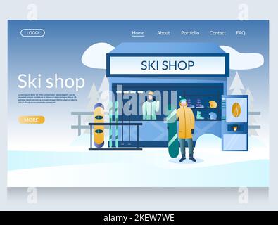 Modèle de site web vectoriel de ski shop, page web et page d'arrivée pour le développement de site web et de site mobile. Équipement et équipement de ski et de snowboard pour s Illustration de Vecteur