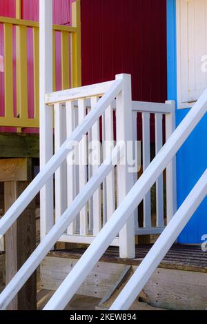 Gros plan des cabanes de plage, Wells Next the Sea, Norfolk. Banque D'Images