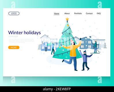 Modèle de site Web vecteur des vacances d'hiver. Joyeux Noël et bonne page Web de la nouvelle année et la conception de page d'arrivée pour le développement de site Web et de site mobile. Illustration de Vecteur