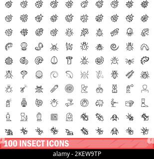jeu de 100 icônes d'insectes. Illustration de 100 icônes d'insectes ensemble de vecteurs isolés sur fond blanc Illustration de Vecteur