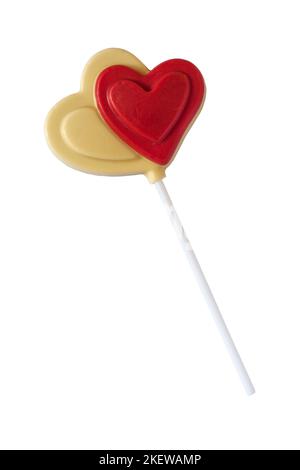 Chocolat en forme de coeur lolly lollipop isolé sur fond blanc - idéal pour la Saint-Valentin Saint-valentin Banque D'Images