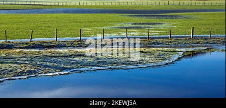 Bassins d'eau gelés dans les pâturages agricoles de la vallée de Conwy lors d'une journée hivernale glaciale dans le parc national de Snowdonia Gwynedd North Wales UK. Banque D'Images