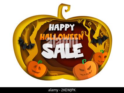 Affiche promotionnelle de la vente d'Halloween, illustration de la coupe de papier vectorielle Illustration de Vecteur