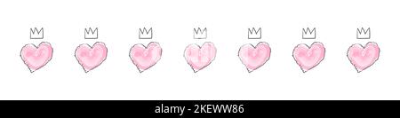 Coeurs avec couronnes. Contexte de la Saint-Valentin. Coeurs dessinés à la main. Design tendance. Illustration vectorielle Illustration de Vecteur