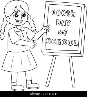 Bonne 100th journée d'école fille isolée étudiante Illustration de Vecteur