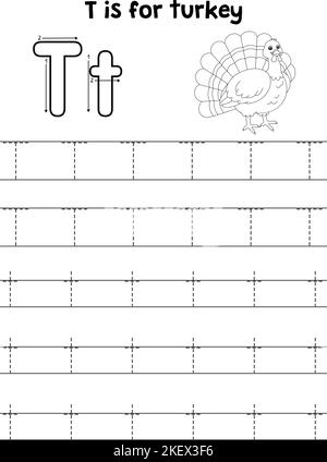 Dinde animal Tracing lettre ABC coloriage page T Illustration de Vecteur