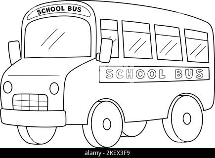 100th Journée de l'école bus isolé coloriage page Illustration de Vecteur