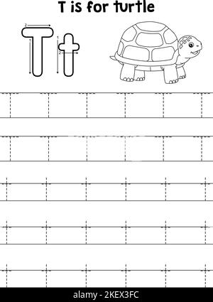 Tortue animal Tracing lettre ABC coloriage page T Illustration de Vecteur