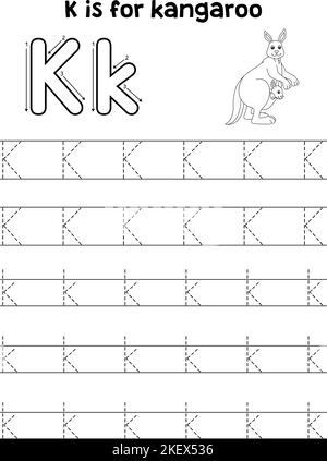 Kangaroo avec Kid Tracing lettre ABC coloriage K Illustration de Vecteur