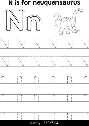 Neuquensaurus Dino Tracing lettre ABC coloriage N Illustration de Vecteur