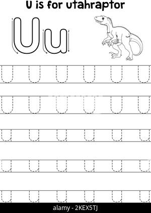 Utahraptor Dinosaur Tracing lettre ABC coloriage U Illustration de Vecteur