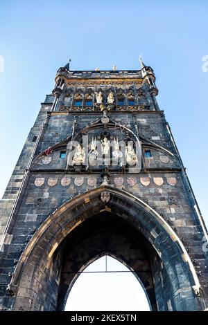 Style gothique, tour médiévale du pont de la vieille ville sur le pont Charles, Prague, République tchèque Banque D'Images