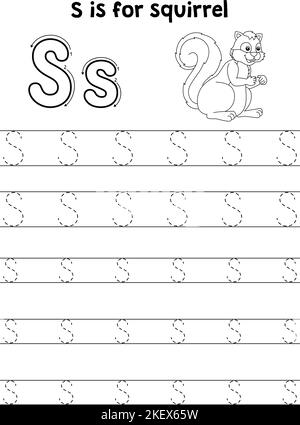 Écureuil animal Tracing lettre ABC coloriage page S Illustration de Vecteur