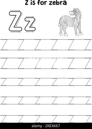 Lettre ABC de traçage d'animal de Zebra coloriage page Z Illustration de Vecteur